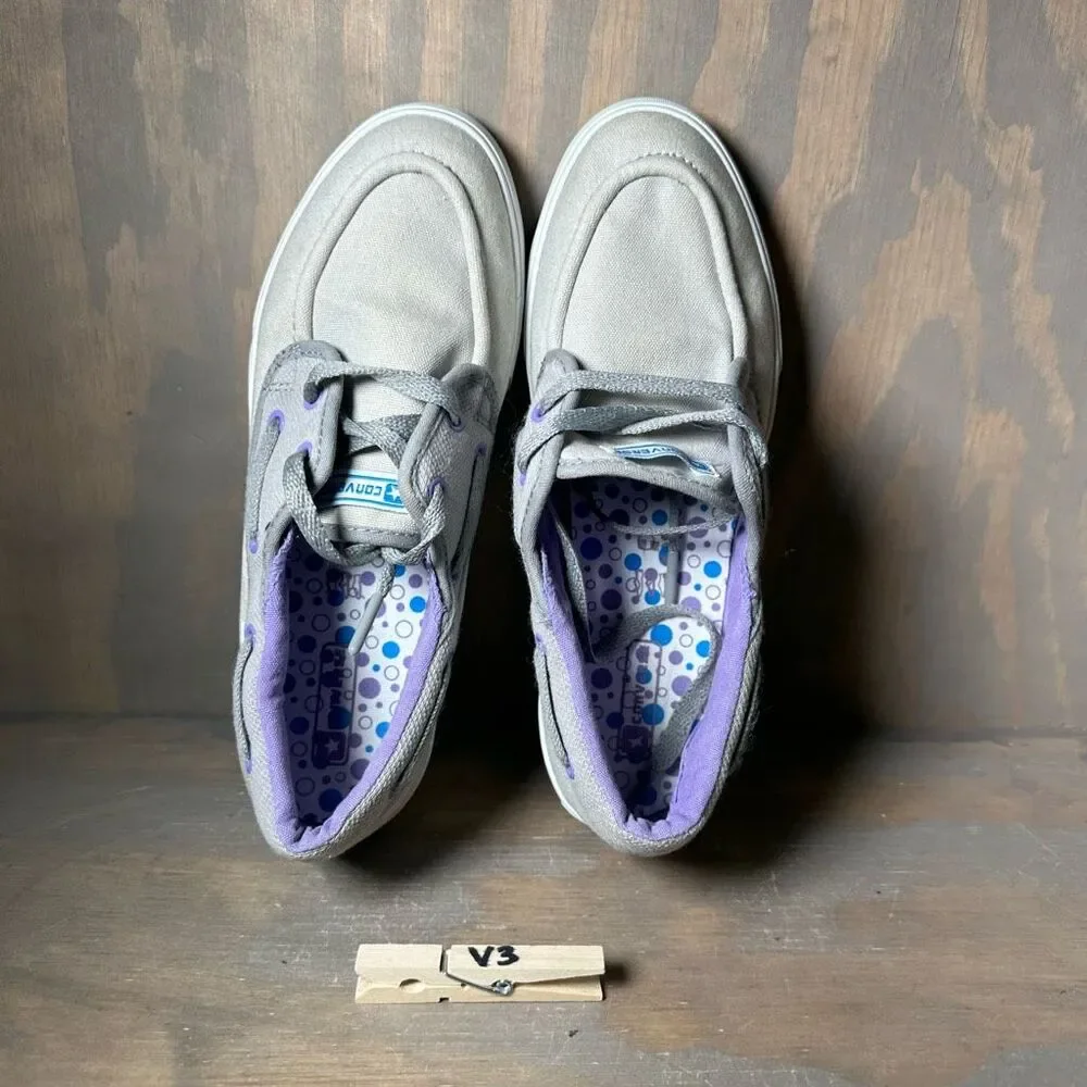 Converse Girls Size 5 Sneaker Casual Canvas Gray Purple Lace Up Round Toe Shoes